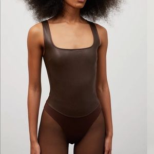 black leather bodysuit